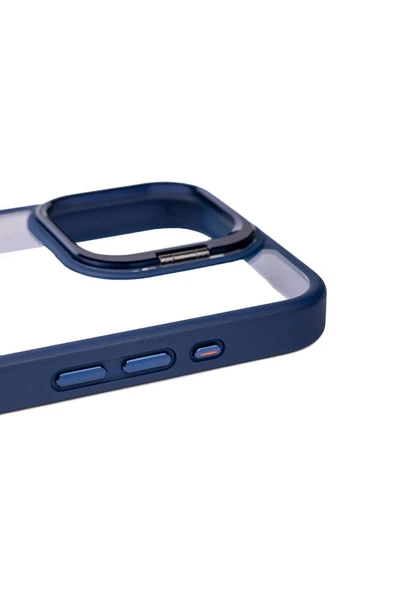 SAFA iPhone 15 Pro Uyumlu Kamera LZore Korumalı Standlı Zore Klon LNSM-li Kılıf-Lacivert - Resim 3