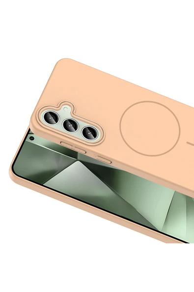 KILIFTECH Galaxy S24 FE Uyumlu Kılıf Magsafe Şarj Özellikli Ruby Silikon Kapak - Desert Titanyum - Resim 8