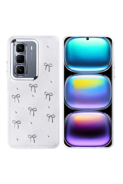 KILIFTECH İnfinix Hot 50 Pro Plus 4G Uyumlu Kılıf Airbag Tasarımlı Simli Şeffaf Zore Kutup Kapak - Fiyonk - 1