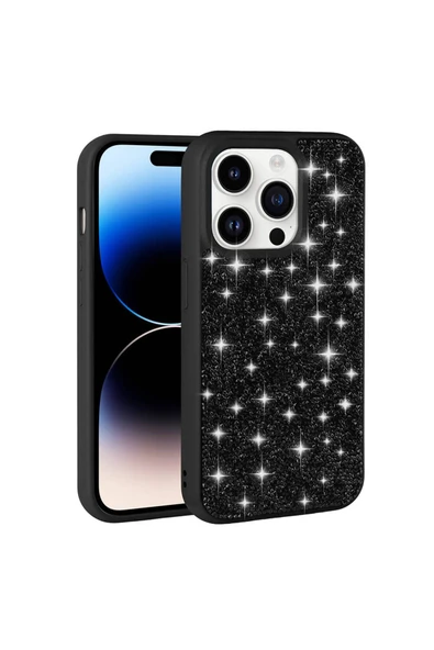 zore iPhone 14 Pro Uyumlu Parlak Taşlı Tasarım Pırlanta Zore Kılıf-Siyah - Resim 2