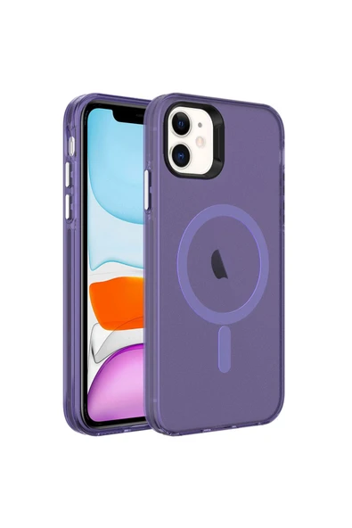 KILIFTECH iPhone 11 Uyumlu Zore Magsafe Şarj Özellikli Buzlu Transparan C-Pro Sert Kılıf-Derin Mor ürün görseli