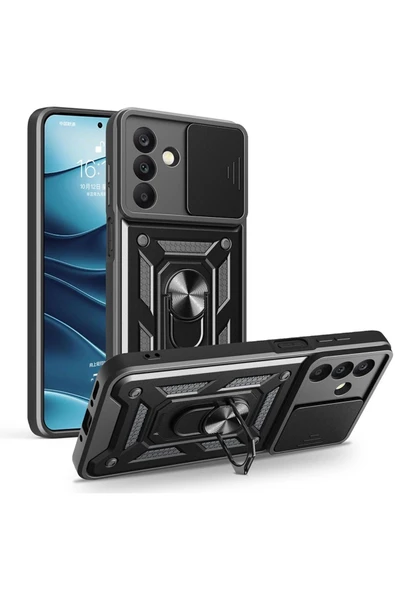 zore Galaxy A26 Kılıf Magnetik Standlı Kamera Korumalı Zore Sürgülü Vega Kapak - 1