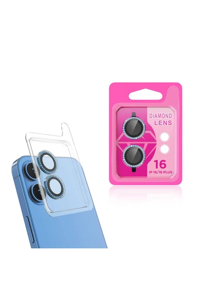 zore Apple iPhone 16 Plus Zore CL-06 Kamera Lens Koruyucu-Mavi Açık