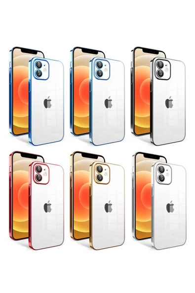 RiseOfGLC iPhone 12 Uyumlu Kamera Korumalı Renkli Çerçeveli Zore Garaj Kılıf-Gold - Resim 2