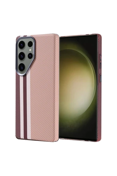 KILIFTECH Galaxy S25 Ultra Kılıf Magsafe Şarj Özellikli Karbon Fiber Görünümlü Zore Nekst Kapak - Gold ürün görseli