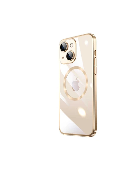 EFLİNK iPhone 14 Uyumlu Wireless Şarj Özellikli Sert PC Zore Riksos Magsafe Kılıf-Gold ürün görseli