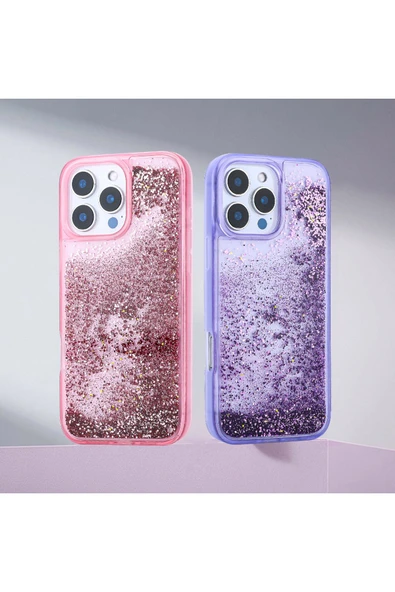 zore iPhone 15 Pro Max Kılıf Sıvılı Simli Şeffaf Arka Yüzey Zore Keto Silikon Kapak - Gümüş - 7