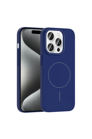KILIFTECH iPhone 15 Pro Max Kılıf Magsafe Şarj Özellikli Zore Ruby Silikon Kapak - Lacivert ürün görseli 1
