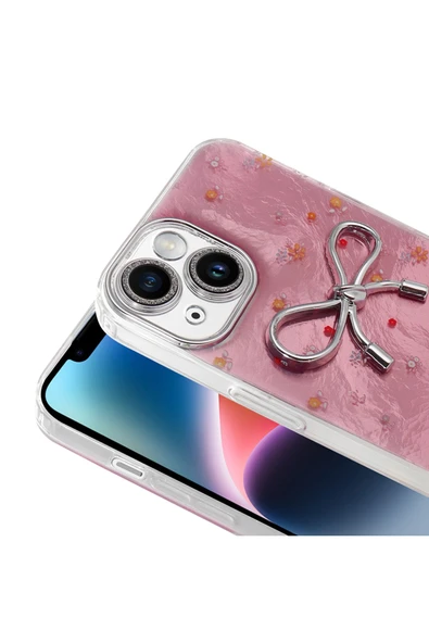 KILIFTECH iPhone 13 Kılıf Kamera Korumalı Figürlü Zore Ponti Silikon Kapak - Açık Pembe - Resim 4
