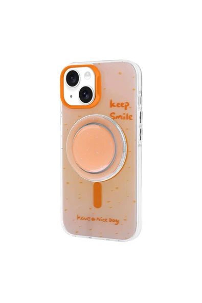 zore iPhone 14 Zore Magsafe Şarj Özellikli Tak-Çıkar Pop Soketli Zore Tiktok Kılıf-Turuncu ürün görseli