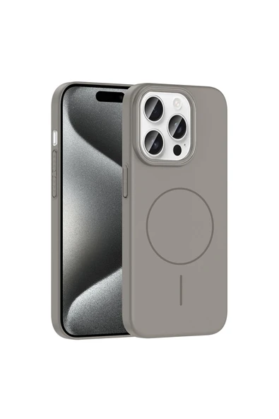 KILIFTECH iPhone 15 Pro Max Kılıf Magsafe Şarj Özellikli Zore Ruby Silikon Kapak - Gri ürün görseli 1