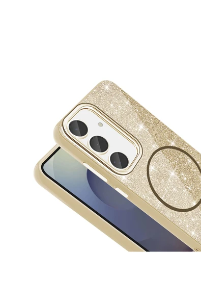 KILIFTECH Galaxy S23 FE Kılıf Magsafe Şarj Özellikli Parlayan Simli Zore Okso Kapak - Derin Mor - Resim 8