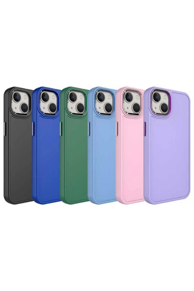 zore iPhone 13 Uyumlu Metal Çerçeve ve Buton Tasarımlı Sert Zore Botox Kılıf-Mavi - Resim 2