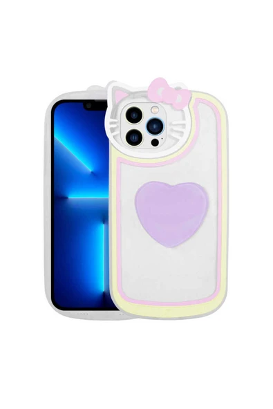 zore iPhone 13 Pro Uyumlu Kedi Figürlü Transparan Pop Soketli Zore Ritmik Kılıf-Lila ürün görseli 1
