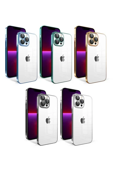zore iPhone 13 Pro Uyumlu Kamera Korumalı Renkli Çerçeveli CSM Zore Garaj Kılıf-Gümüş - Resim 2