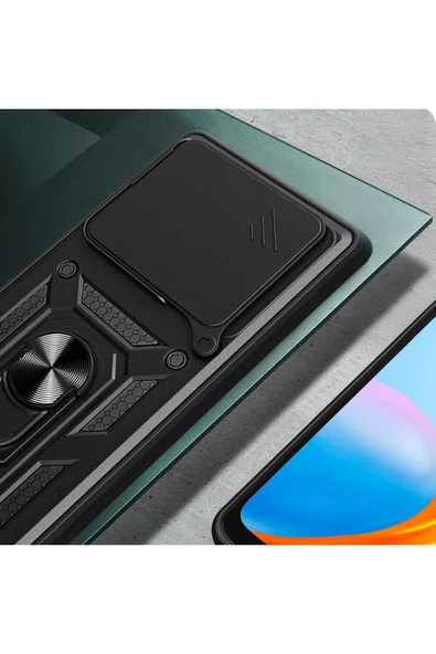 KILIFTECH Xiaomi 14T Pro Uyumlu Kılıf Magnetik Standlı Kamera Korumalı Zore Sürgülü Vega Kapak-Siyah - 5