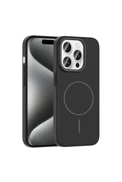 KILIFTECH iPhone 15 Pro Max Kılıf Magsafe Şarj Özellikli Zore Ruby Silikon Kapak - Gri - Resim 2