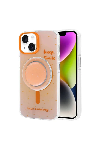 zore iPhone 14 Zore Magsafe Şarj Özellikli Tak-Çıkar Pop Soketli Zore Tiktok Kılıf-Turuncu - Resim 6