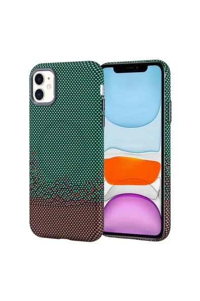 KILIFTECH iPhone 11 Kılıf Magsafe Şarj Özellikli Karbon Fiber Görünümlü Zore Nekst Kapak - Yeşil ürün görseli