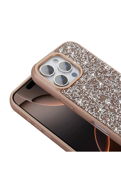 KILIFTECH iPhone 16 Pro Max Kılıf Parlak Taşlı Tasarım Zore Pırlanta Kapak - Gri - Resim 4