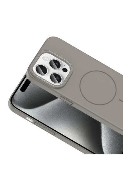 KILIFTECH iPhone 15 Pro Max Kılıf Magsafe Şarj Özellikli Zore Ruby Silikon Kapak - Gri - Resim 8