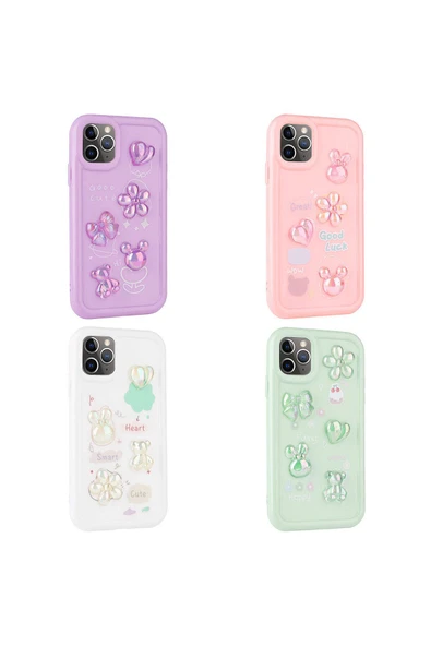 KILIFTECH iPhone 11 Pro Max Uyumlu Kabartma Figürlü Parlak Zore Toys Silikon Kılıf-Beyaz - Resim 2