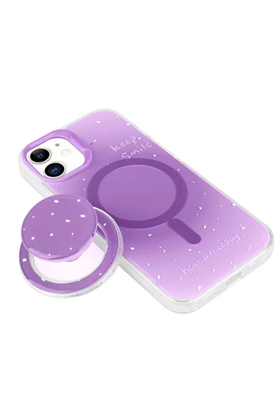 SAFA iPhone 11 Zore Magsafe Şarj Özellikli Tak-Çıkar Pop Soketli Zore Tiktok Kılıf-Mor - Resim 4