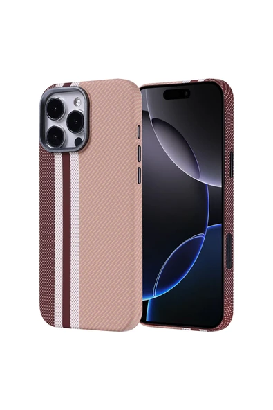 KILIFTECH iPhone 16 Pro Max Kılıf Magsafe Şarj Özellikli Karbon Fiber Görünümlü Zore Nekst Kapak - Gold ürün görseli