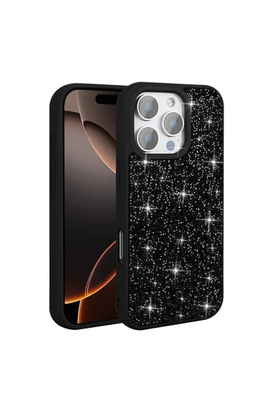 KILIFTECH iPhone 16 Pro Max Kılıf Parlak Taşlı Tasarım Zore Pırlanta Kapak - Gri - Resim 6