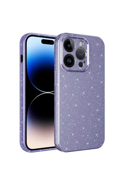 zore iPhone 14 Pro Max Uyumlu Kamera Korumalı Simli Lüks Zore Koton Kılıf-Mor ürün görseli