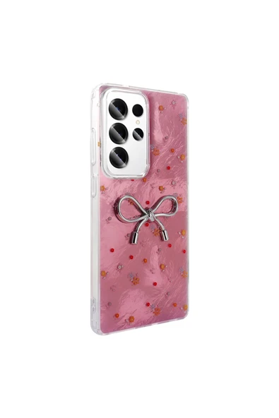 KILIFTECH Galaxy S23 Ultra Kılıf Kamera Korumalı Figürlü Zore Ponti Silikon Kapak - Açık Pembe - 3