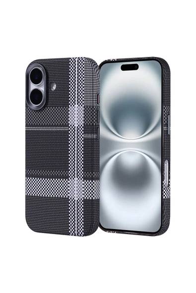 KILIFTECH iPhone 16 Kılıf Magsafe Şarj Özellikli Karbon Fiber Görünümlü Zore Nekst Kapak - Gri-Siyah ürün görseli
