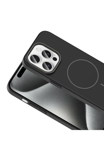 KILIFTECH iPhone 15 Pro Max Kılıf Magsafe Şarj Özellikli Zore Ruby Silikon Kapak - Lacivert - Resim 6