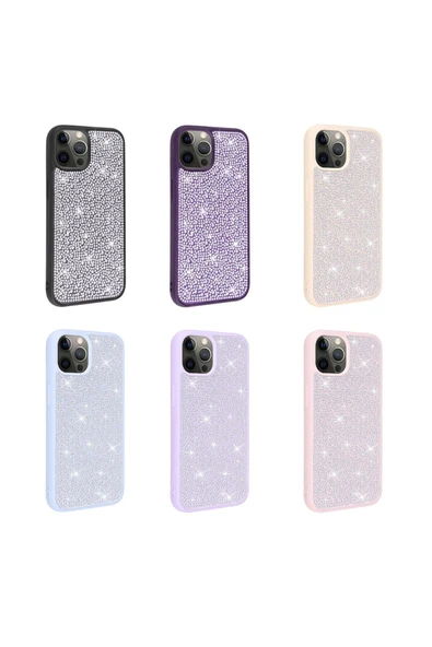 KILIFTECH iPhone 14 Pro Max Uyumlu Parlak Taşlı Tasarım Zore Ston Kılıf-Derin Mor - 2