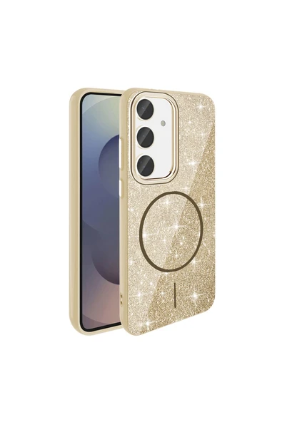 KILIFTECH Galaxy S23 FE Kılıf Magsafe Şarj Özellikli Parlayan Simli Zore Okso Kapak - Derin Mor - Resim 7