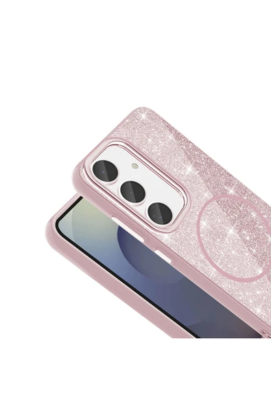 KILIFTECH Galaxy S23 FE Kılıf Magsafe Şarj Özellikli Parlayan Simli Zore Okso Kapak - Derin Mor - Resim 6