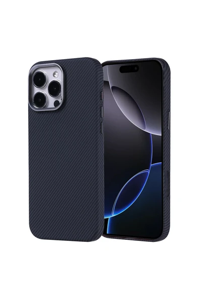 KILIFTECH iPhone 16 Pro Max Kılıf Magsafe Şarj Özellikli Karbon Fiber Görünümlü Zore Nekst Kapak - Gold - Resim 2