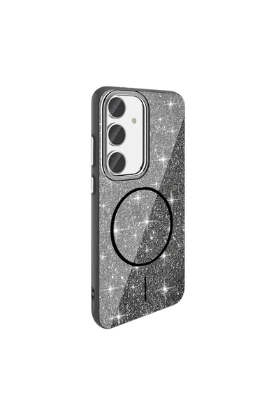 KILIFTECH Galaxy S23 FE Kılıf Magsafe Şarj Özellikli Parlayan Simli Zore Okso Kapak - Siyah ürün görseli