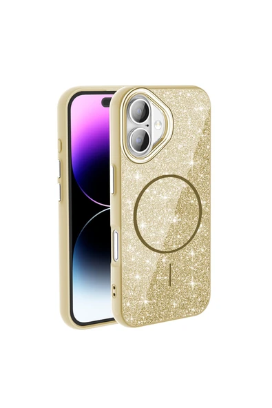 KILIFTECH iPhone 16 Plus Kılıf Magsafe Şarj Özellikli Parlayan Simli Zore Okso Kapak - Derin Mor - Resim 3