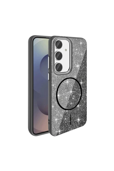 KILIFTECH Galaxy S23 FE Kılıf Magsafe Şarj Özellikli Parlayan Simli Zore Okso Kapak - Derin Mor - Resim 4