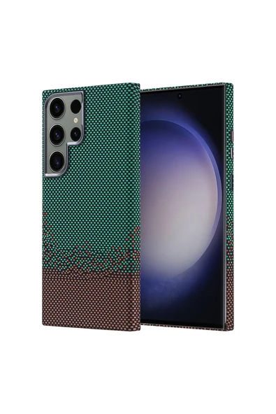 KILIFTECH Galaxy S23 Ultra Kılıf Magsafe Şarj Özellikli Karbon Fiber Görünümlü Zore Nekst Kapak - Yeşil ürün görseli 1