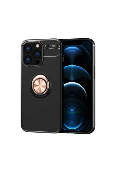 zore iPhone 13 Pro Max Uyumlu AdamaxAksesuar Ravel Silikon Kapak - Siyah - Rose Gold ürün görseli