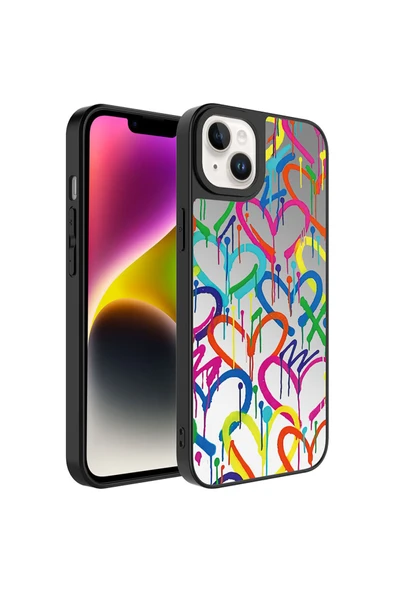 KILIFTECH iPhone 14 Plus Uyumlu Aynalı Desenli Kamera Korumalı Parlak Zore Mirror Kılıf-Kalp ürün görseli