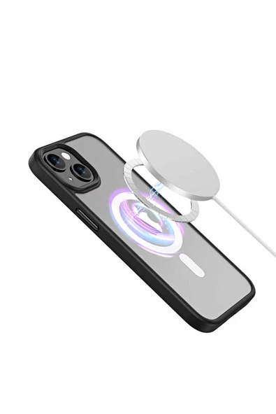 KILIFTECH iPhone 14 Plus Uyumlu Wireless Şarj Özellikli Zore Hibrit Magsafe Kılıf-Siyah - Resim 2