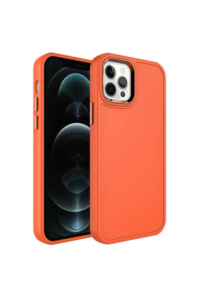 zore iPhone 12 Pro Max Uyumlu Metal Çerçeve ve Buton Tasarımlı Sert Zore Botox Kılıf-Turuncu ürün görseli