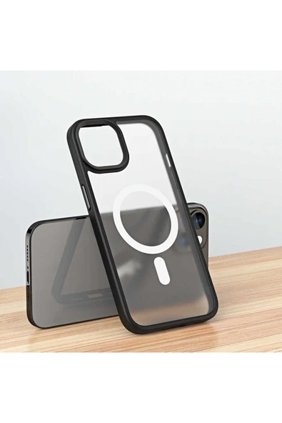 KILIFTECH iPhone 14 Plus Uyumlu Wireless Şarj Özellikli Zore Hibrit Magsafe Kılıf-Siyah - Resim 6