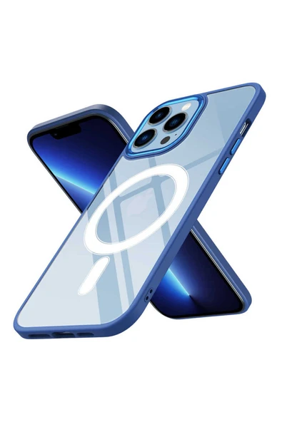 KILIFTECH iPhone 13 Pro Uyumlu Wireless Şarj Özellikli Zore Krom Magsafe Silikon Kılıf-Lacivert ürün görseli 1