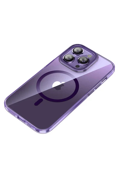 KILIFTECH iPhone 14 Pro Max Uyumlu Magsafe Şarj Özellikli Sert PC Zore Fuya Kılıf-Derin Mor - Resim 3