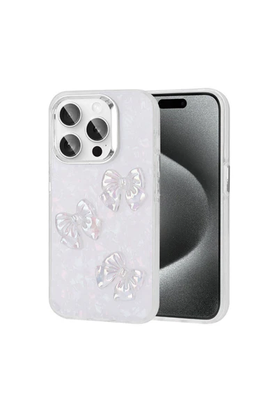 KILIFTECH iPhone 15 Pro Max Uyumlu Kabartma Figürlü Parlak Zore Eralli Silikon Kılıf-Kelebek ürün görseli