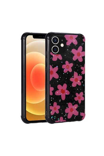 KILIFTECH iPhone 11 Uyumlu Simli Desenli Kamera Korumalı Parlak Zore Popy Kılıf-Çiçek ürün görseli
